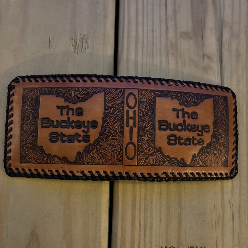 Ohio State Buckeyes Leather Wallet Handmade The Buckeye State Whipstitch Bi Fold
